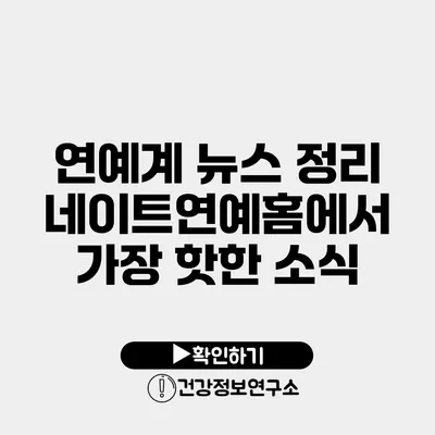 연예계 뉴스 정리 네이트연예홈에서 가장 핫한 소식