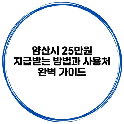 양산시 25만원 지급받는 방법과 사용처 완벽 가이드
