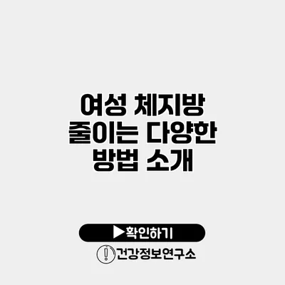 여성 체지방 줄이는 다양한 방법 소개