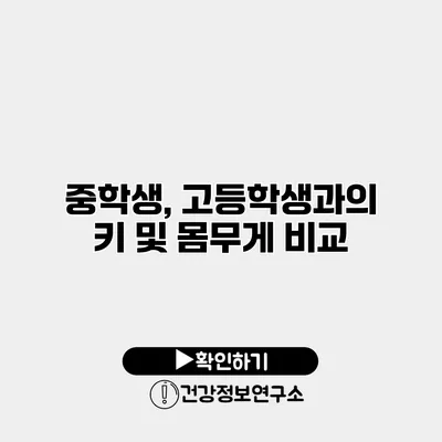 중학생, 고등학생과의 키 및 몸무게 비교