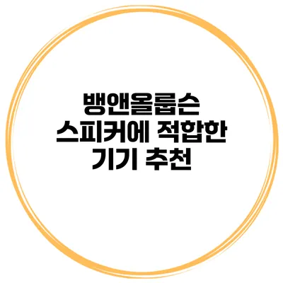 뱅앤올룹슨 스피커에 적합한 기기 추천
